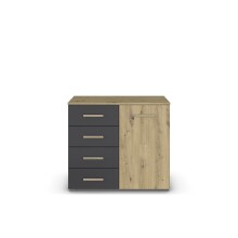 Kommode >Mosbach< in Eiche Artisan / grau metallic - 80x81x42 (BxHxT)