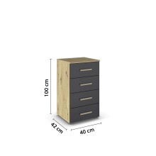 Hochkommode >Mosbach< in grau metallic / Eiche Artisan - 40x81x42 (BxHxT)