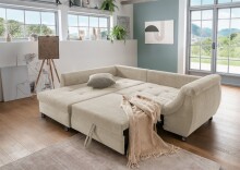 Polsterecke >Allin< Bettfunktion, beige / grau-braun, Cord - 250x66x190cm (BxHxT)