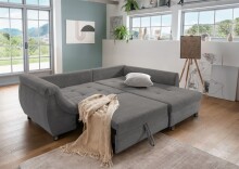 Polsterecke >Allin< Bettfunktion, grau / silber, Cord - 250x66x190cm (BxHxT)