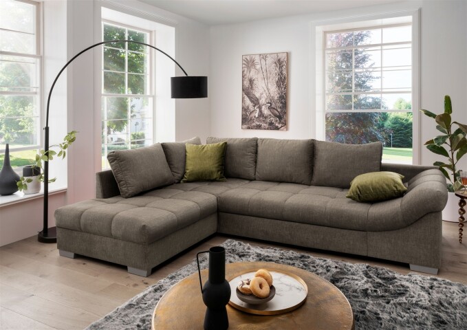 Polsterecke >Althea< Schlaffunktion, Rutsche, Bezug braun - 298x65x202 (BxHxT)