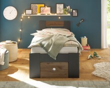 Kinderbett >STEFAN< in Graphit / Eiche dunkel Liegefläche 90x200 cm - 96x86x204cm (BxHxT)