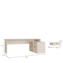 Schreibtisch >TEZAUR< in sandfarbig - 200x75,7x121,8cm (BxHxT)