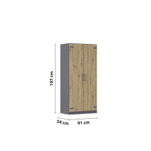 Eckkleiderschrank >Butte< in Eiche Artisan Dekor / grau - 221x197x176 (BxHxT)