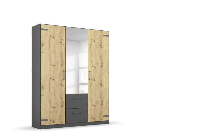 Drehtürenschrank >Butte< in Eiche Artisan Dekor / grau - 136x197x54 (BxHxT)
