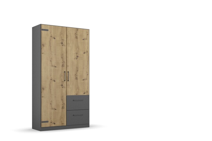 Drehtürenschrank >Butte< in Eiche Artisan Dekor / grau - 91x197x55 (BxHxT)