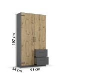 Drehtürenschrank >Butte< in Eiche Artisan Dekor / grau - 91x197x55 (BxHxT)