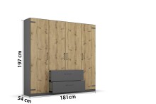 Drehtürenschrank >Butte< in Eiche Artisan Dekor / grau - 181x197x55 (BxHxT)