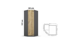 Eckkleiderschrank >Butte< in Eiche Artisan Dekor / grau - 85x197x72 (BxHxT)