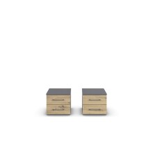 Nachtkommode >Butte< (2er-Set) in Eiche Artisan / grau - 40x36x40 (BxHxT)