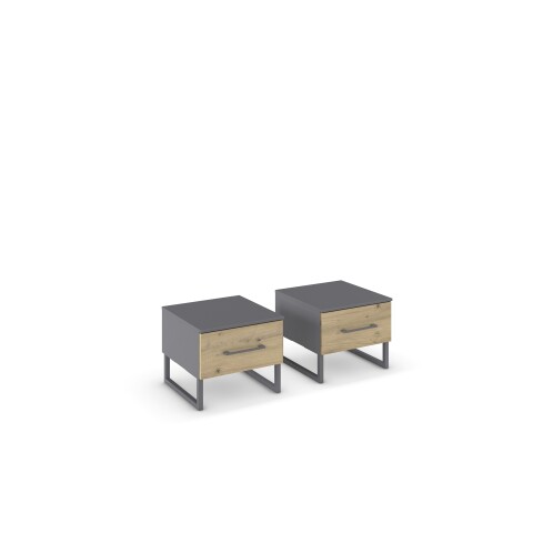 Nachtkommode >Butte< (2er-Set) in Eiche Artisan / grau - 40x34x42 (BxHxT)