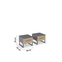Nachtkommode >Butte< (2er-Set) in Eiche Artisan / grau - 40x34x42 (BxHxT)