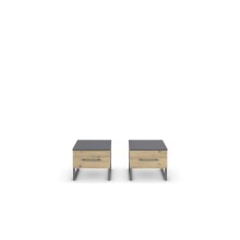 Nachtkommode >Butte< (2er-Set) in Eiche Artisan / grau - 40x34x42 (BxHxT)
