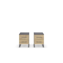 Nachtkommode >Butte< (2er-Set) in Eiche Artisan / grau - 40x53x42 (BxHxT)
