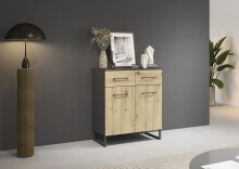 Kommode >Butte< in Eiche Artisan / grau metallic -...
