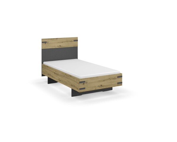 Bett >Butte< in grau metallic / Eiche Artisan Dekor - 95x101x207 (BxHxT)