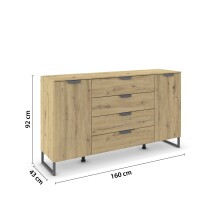 Sideboard >Aditio Box< in Eiche Artisan Dekor, Holzwerkstoff - 160x92x44 (BxHxT)