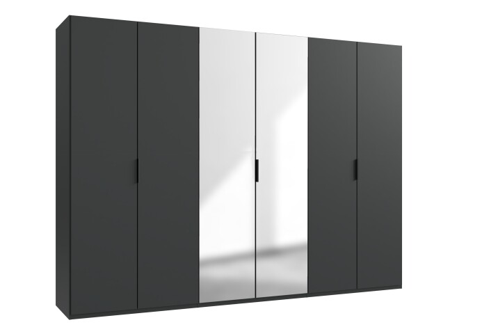 Falttürenschrank >OXFORD< in GRAPHIT mit Spiegel - 300x216x58cm (BxHxT)