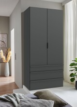 Falttürenschrank >OXFORD< in GRAPHIT mit Schubladen - 100x216x58cm (BxHxT)