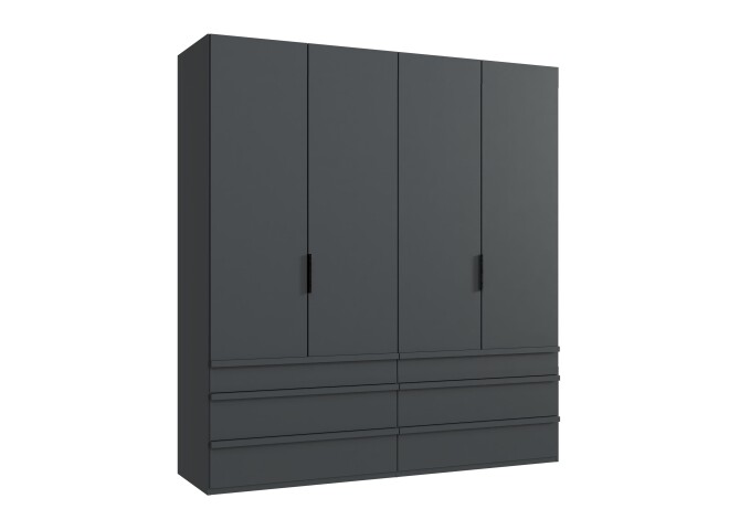 Falttürenschrank >OXFORD< in GRAPHIT mit Schubladen - 200x216x58cm (BxHxT)