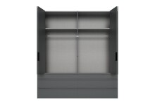 Falttürenschrank >OXFORD< Schubladen, in GRAPHIT und Spiegel - 200x216x58cm (BxHxT)