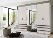 Falttürenschrank >OXFORD< in WEISS mit Spiegel - 300x216x58cm (BxHxT)