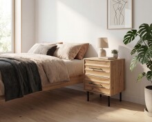 Nachtkonsole >Falun< in Artisan/Eiche 3D-Fronten in Wellenoptik - 40x55x39cm (BxHxT)