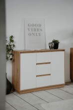 Sideboard >Lindenau< in Dekor Artisan Eiche/weiß hochglanz - 116,3x88x40 (BxHxT)