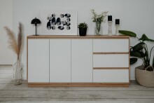 Sideboard >Lindenau< in Dekor Artisan Eiche/weiß hochglanz - 178x88x40 (BxHxT)