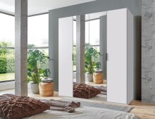 Falttürenschrank >OXFORD< in WEISS mit Spiegel - 200x216x58cm (BxHxT)
