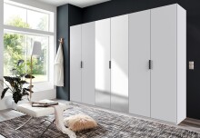 Falttürenschrank >OXFORD< in WEISS mit Spiegel - 300x216x58cm (BxHxT)