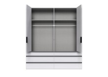 Falttürenschrank >OXFORD< in WEISS mit Schubladen - 200x216x58cm (BxHxT)