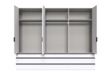 Falttürenschrank >OXFORD< in WEISS mit Schubladen - 300x216x58cm (BxHxT)
