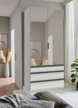 Falttürenschrank >OXFORD< in WEISS mit Spiegel - 100x216x58cm (BxHxT)