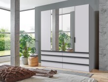 Falttürenschrank >OXFORD< in WEISS mit Spiegel - 200x216x58cm (BxHxT)