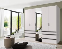 Falttürenschrank >OXFORD< in WEISS mit Spiegel - 250x216x58cm (BxHxT)