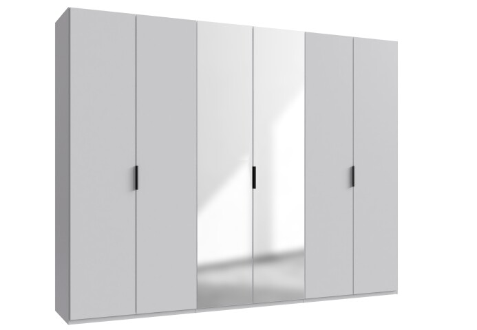Falttürenschrank >OXFORD< in WEISS mit Spiegel - 300x236x58cm (BxHxT)