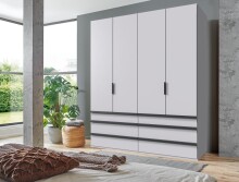 Falttürenschrank >OXFORD< in WEISS mit Schubladen - 200x236x58cm (BxHxT)