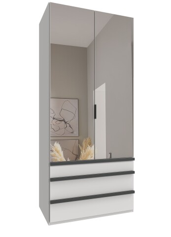 Falttürenschrank >OXFORD< in WEISS mit Spiegel - 100x236x58cm (BxHxT)