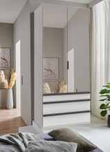 Falttürenschrank >OXFORD< in WEISS mit Spiegel - 100x236x58cm (BxHxT)