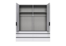 Falttürenschrank >OXFORD< in WEISS mit Spiegel - 200x236x58cm (BxHxT)