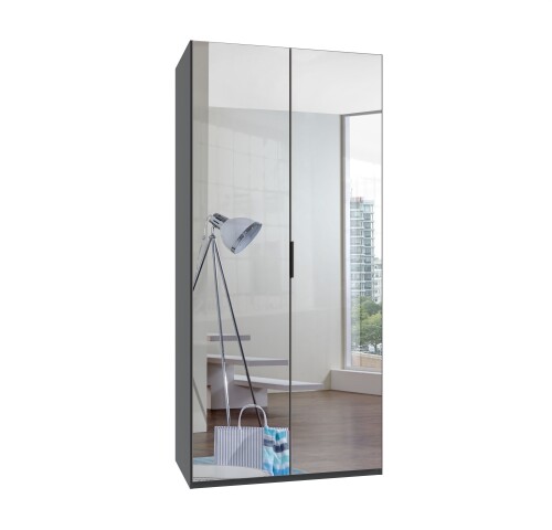 Falttürenschrank >OXFORD< in Graphit / Spiegel - 100x216x58cm (BxHxT)