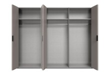 Falttürenschrank >OXFORD< in Saharagrau / Grafit / Spiegel - 300x216x58 (BxHxT)