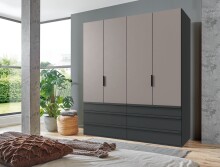 Falttürenschrank >OXFORD< in Saharagrau, Korpus Grafit - 200x216x58cm (BxHxT)