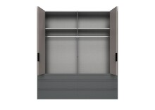 Falttürenschrank >OXFORD< in Saharagrau / Grafit / Spiegel - 200x216x58 (BxHxT)
