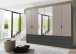 Falttürenschrank >OXFORD< in Saharagrau / Grafit / Spiegel - 300x216x58 (BxHxT)