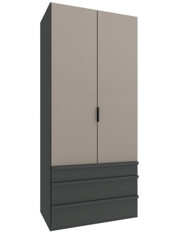 Falttürenschrank >OXFORD< in Türen Saharagrau / Grafit - 100x236x58cm (BxHxT)