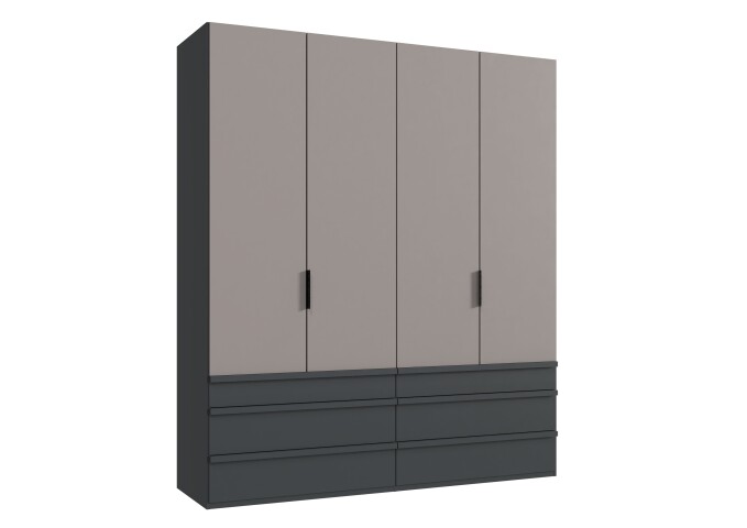 Falttürenschrank >OXFORD< in Türen Saharagrau / Grafit - 200x236x58cm (BxHxT)