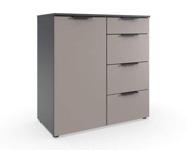 Kommode >OXFORD< in Saharagrau, Korpus Graphit - 81x84x41cm (BxHxT)