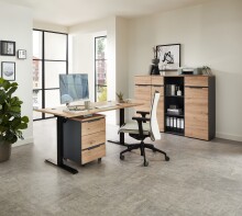 Rollcontainer >Memphis< in Artisan Eiche Dekor / Graphit - 45x66x55 (BxHxT)